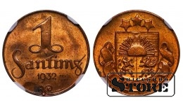 Латвия, 1 сантим, 1932 год, NGC MS 64 RB