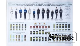 Плакат "Форма одежды и знаки различия старшин и матросов срочной службы военно-морского флота..." Размер 89x61 cm, 1972 год, Авторы Карамушко В.С., Жук А.Б., Мельников Г.М., Попова Н.Б., CSP39