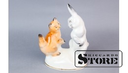 Статуэтка, Кот и заяц, фарфор, Рига, Рижская фарфоровая фабрика, автор Лиза Дзегузе, 50-е годы