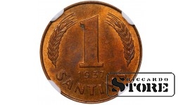 Latvija, 1 santīms 1937. gads, bronza, NGC MS 62 RB, KM#10