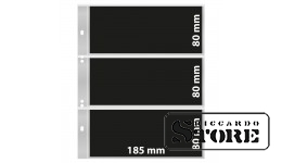 Numismaatilised lehed Multi Collect süsteemile 3 taskuga (185 × 80 mm), läbipaistvad mustade sisestustega. Komplektis 10 lehte.