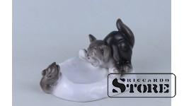 Статуэтка, Пепельница "Кот и мышь" , Рига , фарфор, Фабрика М.С. Кузнецова, 30 -е годы, 11 см