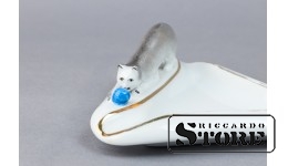 Пепельница с кошкой, фарфор, Рига, фабрика М.С. Кузнецова, 1934-1937 год, 12.5x12 cm,CSA955