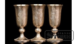 Кубки с цветочной гравировкой, серебро, 916 проба, СССР