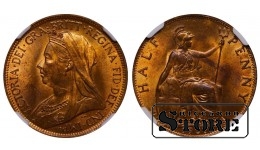 United Kingdom, ½ Penny, 1901 year, NGC MS 63 RB