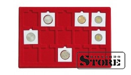 Tray for 15 coin frames 50 x 50 mm, red.