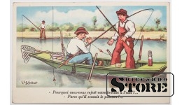 Винтажная открытка На рыбалке. 20 в. #NT228