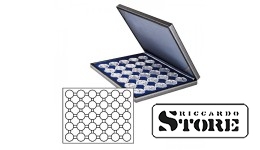 NERA M case with a dark blue tray for 30 round cells to hold coin capsules with an outer diameter of 37.5 mm, such as for holding silver coins from Germany with a denomination of 20/10 euro in original capsules, in "proof" quality.