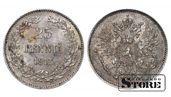 Император Александр II, Финляндия, 25 пенни, 1913. год, серебро