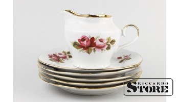 Молочник и блюдца из сервиза "Ария", фарфор, Рига, Рижский фарфоровый завод, автор формы Левон Агаджанян, 1983-1990 CSA747