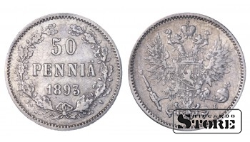 1893 Finland Emperor Nicholas II (1895 - 1917) Coin Coinage Standard 50 pennia KM#2 #F400