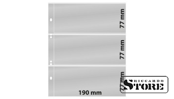 Numizmatiniai lapai Multi Collect sistemai su 3 langeliais (77 mm), permatomi. Pakuotėje 10 lapų.