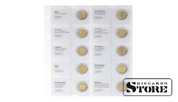 Illustrated karat sheet for holding 2-euro commemorative coins: Malta October 2016 – Spain February 2017.