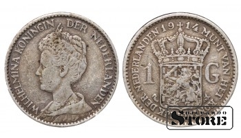 1914 Wilhelmina Netherlands Coin Silver Coinage Rare 1 gulden KM# 148 #NL3276
