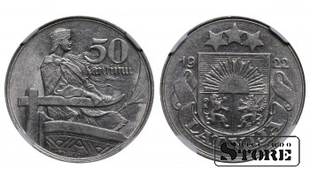 Läti, 50 santīmu, 1922. aasta, nikkel, NGC AU DETAILS