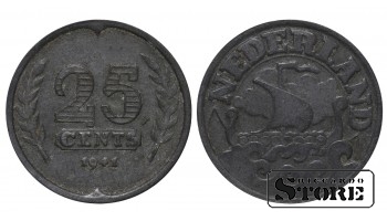 1941 Wilhelmina Netherlands Coin Zinc Coinage Rare 25 cents KM# 174 #NL3301