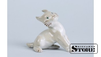 Статуэтка, Рысь , фарфор, Рига , Рижская фарфоровая фабрика, 50-е годы , 5 см