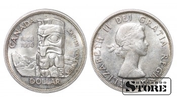 1958 Елизавета II Канада Монета Серебро Чеканка Редкая 1 Доллар KM# 55 #CAN2531