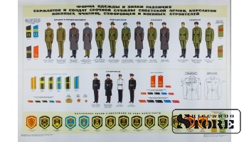 Плакат "Форма одежды и знаки различия сержантов советской армии" 1972 г. 92х61 см CSP104