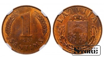 Latvija, 1 santīms 1937. gads, bronza, NGC MS 62 RB, KM#10