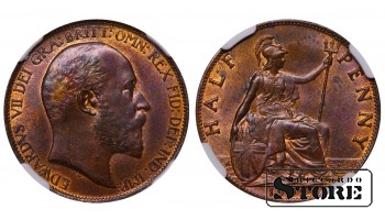 Apvienotā Karaliste, ½ penijs, 1902. gads, NGC MS 63 BN