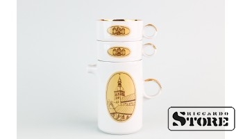 Кофейный набор "Вецрига", фарфор, Рига, Рижский фарфоровый завод, автор формы Левон Агаджанян, автор рисунка Даце Блума, 70е годы, первый сорт