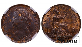 Suurbritannia, 1 farthing, 1885. aasta, pronks, NGC, MS 62 BN