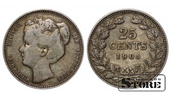1905 Wilhelmina Netherlands Coin Silver Coinage Rare 25 cents KM# 120 #NL3307