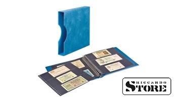 LINDNER banknote album with black interleaves and protective case — blue.