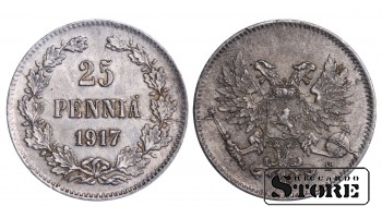 1917 Finland Emperor Nicholas II (1895 - 1917) Coin Coinage Standard 25 pennia KM#6 #F377