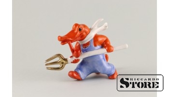 Statuette, Pitchfork on the side, symbol of the Crocodile magazine, porcelain, Dmitrov porcelain factory in Verbilki, 1950, 8.5 cm