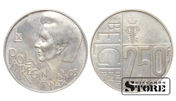 Бельгия, 250 франков, 1997, 60 лет королеве Паола, Серебро