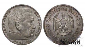 Vācija, 5 reišmarkas, 1935. gads, E, sudrabs, NGC MS 64