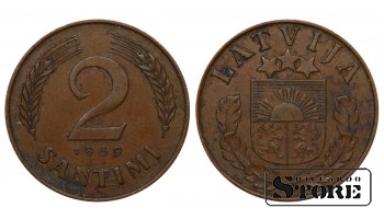 1939 Latvia 2 Santimi Bronze Coin KM#11.2