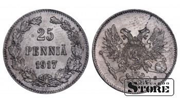 1917 Finland Emperor Nicholas II (1895 - 1917) Coin Coinage Standard 25 pennia KM#6 #F381