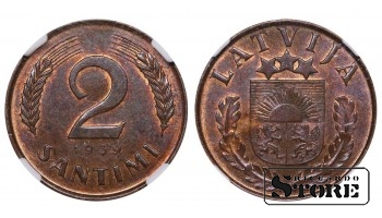 Латвия, 2 сантима, 1939 год, NGC, MS 63 BN