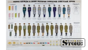 Плакат "Форма одежды и знаки различия офицеров советской армии" 1972 г. 91x61 см CSP110