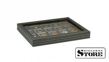NERA M PLUS kasete ar melnu paliktni līdz 20 monētu ietvariem 50x50 mm vai kapsulām CARRÉE / OCTO.