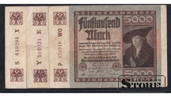 Germany, Set of 3 banknotes, 5000 Mark, F