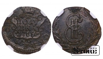 Russian Empire, Siberia, 1 Polushka, 1769 year, KM, NGC AU DETAILS, Catherine II