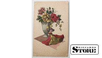 Винтажная открытка. Розы и кукла. 20 в. #NT314