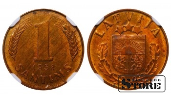 Latvija, 1 santīms, 1938 m., NGC MS 63 RB