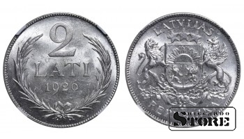 Латвия, 2 лата, 1926 год, серебро, NGC, MS 63
