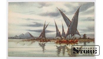 Vintage card Sailboats and pyramids. 20th century # NT287