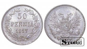 1917 Николай II Финляндия Серебро Монета Редкая 50 пенни  KM# 20 #FIN3173