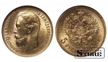 1904 Николай II Россия Монета Золото чеканка Редкая 5 рублей Y# 62 NGC - MS66 #RI2218