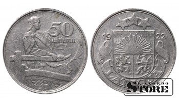 1922 Läti münt Nikkel vermitud Haruldane 50 sentiimi KM# 6 #LV2034
