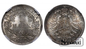 Vācija, 1 marka, 1886. gads, D, sudrabs, NGC MS 67, Top Pop