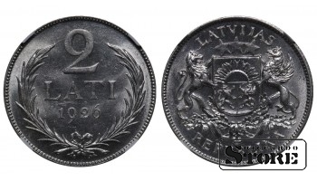 Latvija, 2 latai, 1926 m., sidabras, NGC, MS 63