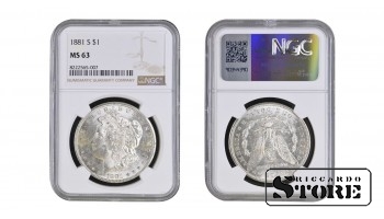 United States, 1 Dollar, 1881 year, Silver, NGC, MS 63